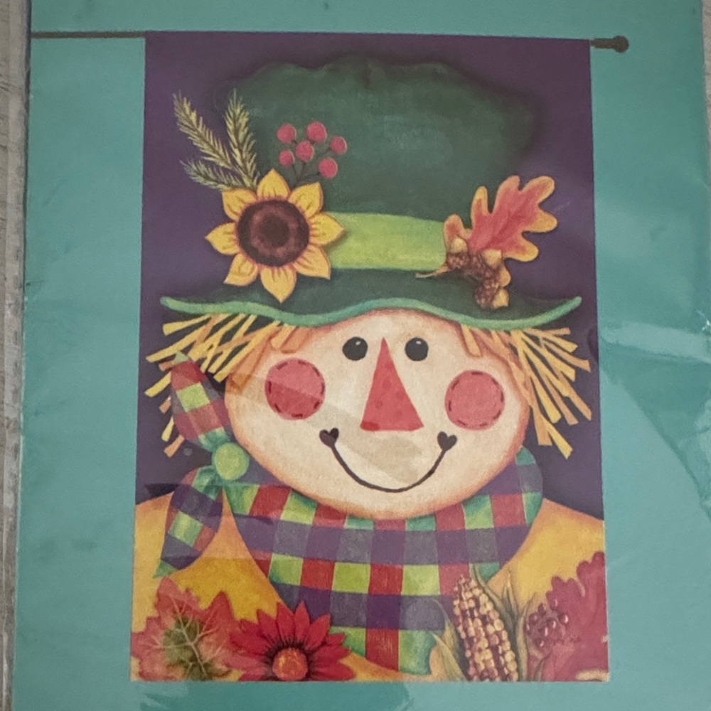 Rain or Shine Festive Scarecrow Large Porch Flag - Multicolor NWT